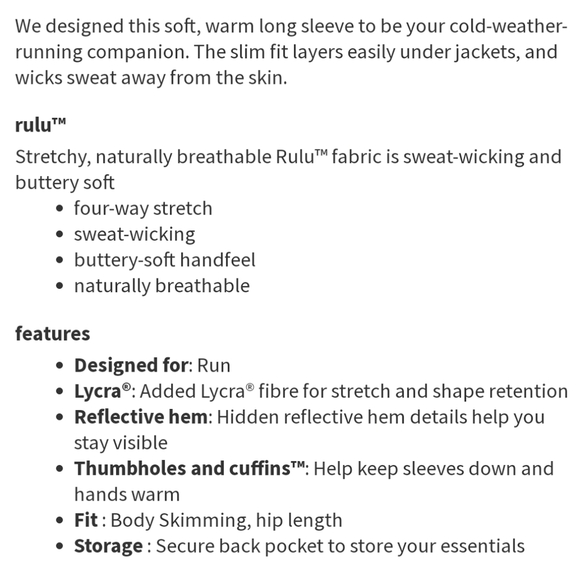Lululemon Runderful Long Sleeve Women's 4 W3BCIS - Picture 11 of 11